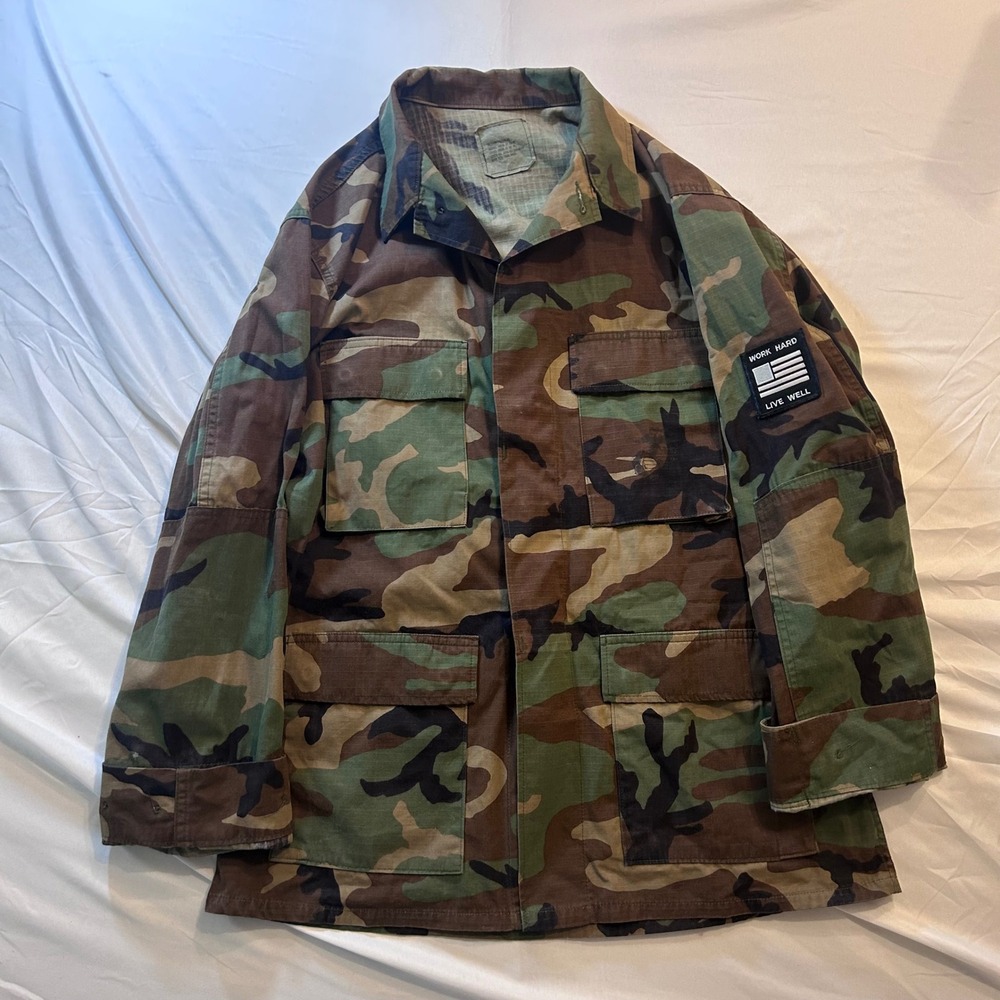 USMC Woodland Camo BDU Combat Jacket Medium Regular Ripstop EGA Stencil Patch